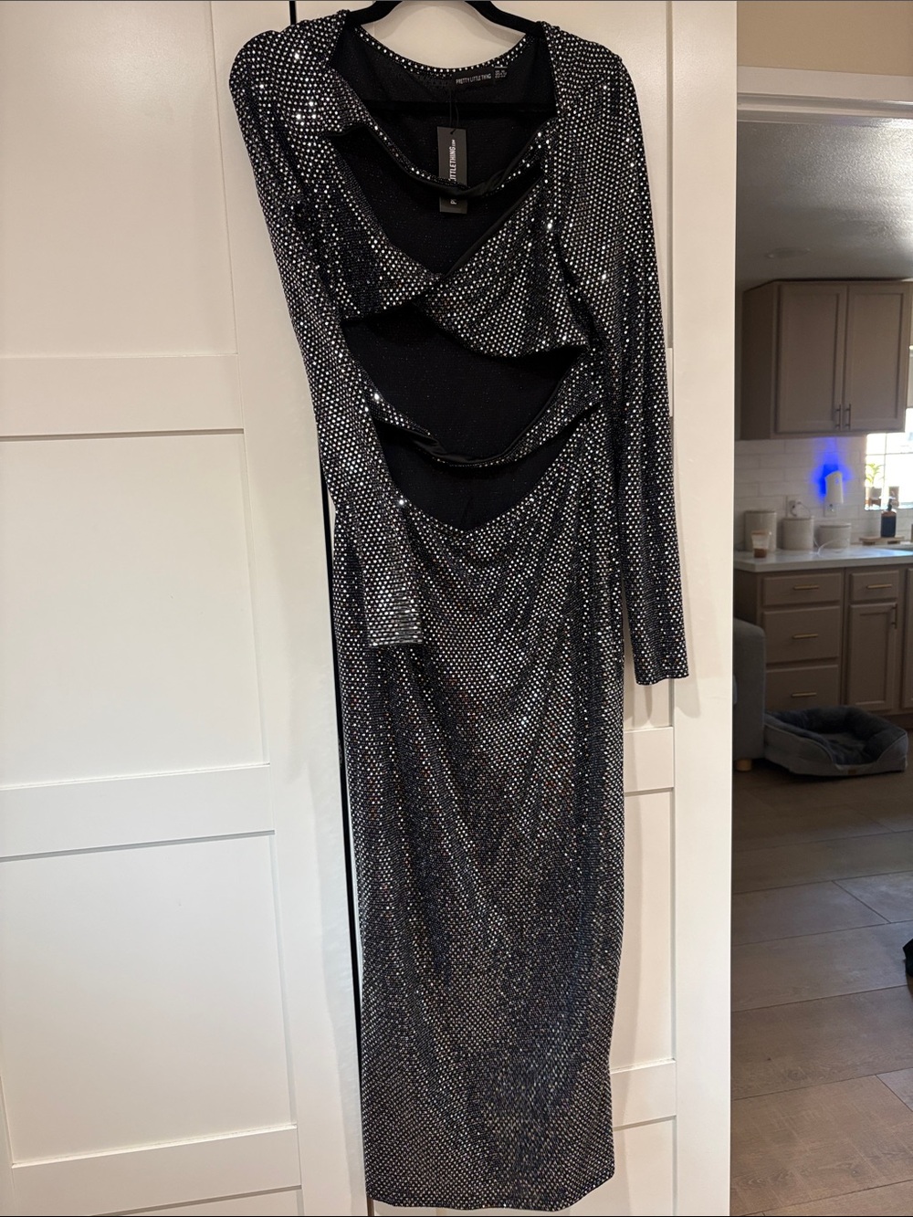 Pretty little thing Black Rhinestone Cutout Evening Dress
